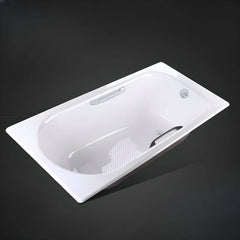 Cast Iron Rectangle White Contemporary Freestanding Bathtub with Roll Top Soaking Design, 59"L x 28"W x 17"H Bathtubs