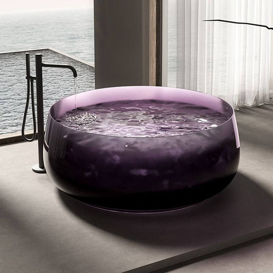 Casual Resin Circular Freestanding Bathtub with Roll Top Soaking Design Bathtubs