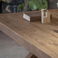 Farmhouse Pine Wood Writing Desk with Trestle Base