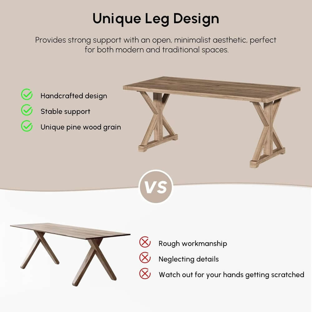 Farmhouse Pine Wood Writing Desk with Trestle Base
