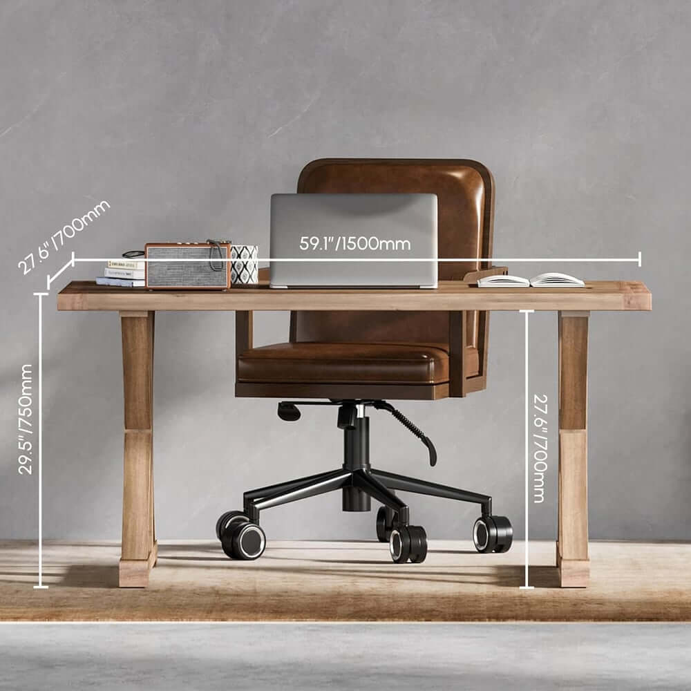 Farmhouse Pine Wood Writing Desk with Trestle Base