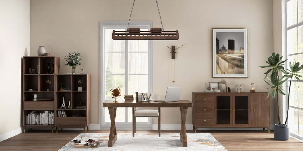 Farmhouse Pine Wood Writing Desk with Trestle Base