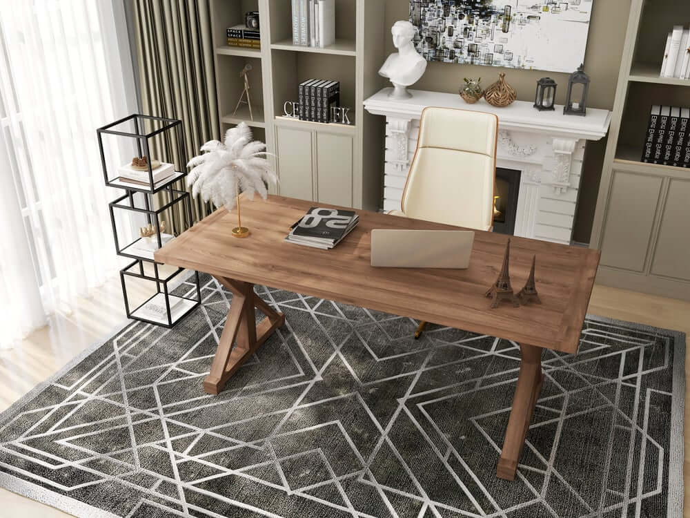 Farmhouse Pine Wood Writing Desk with Trestle Base