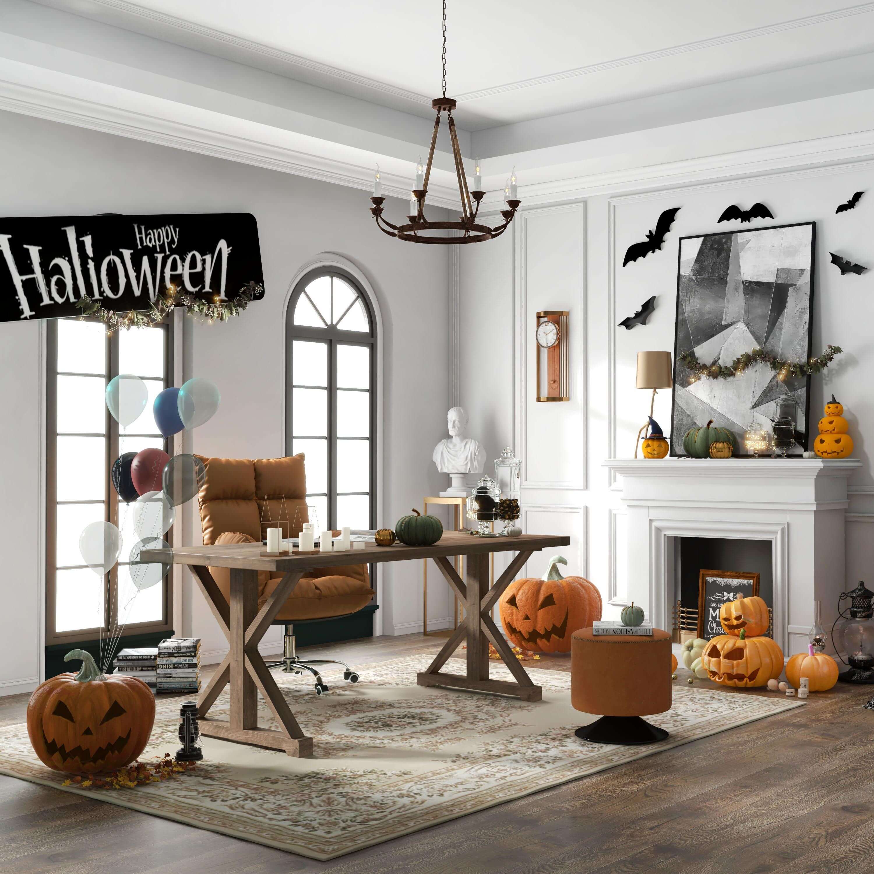 Farmhouse Pine Wood Writing Desk with Trestle Base