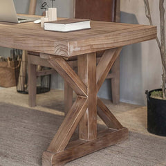 Farmhouse Pine Wood Writing Desk with Trestle Base