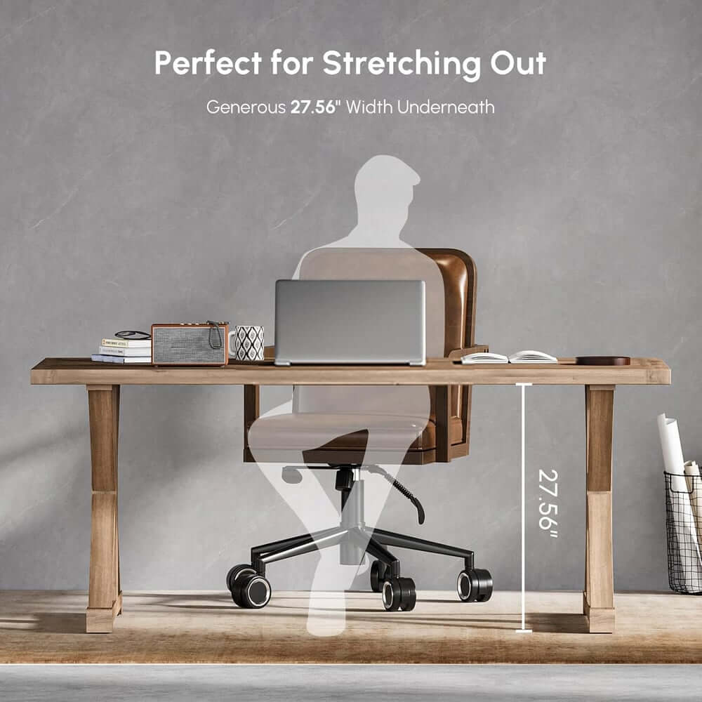 Farmhouse Pine Wood Writing Desk with Trestle Base