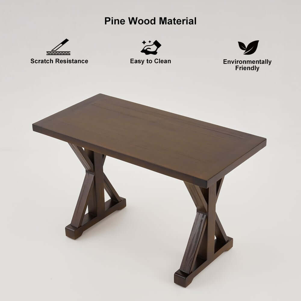 Farmhouse Pine Wood Writing Desk with Trestle Base