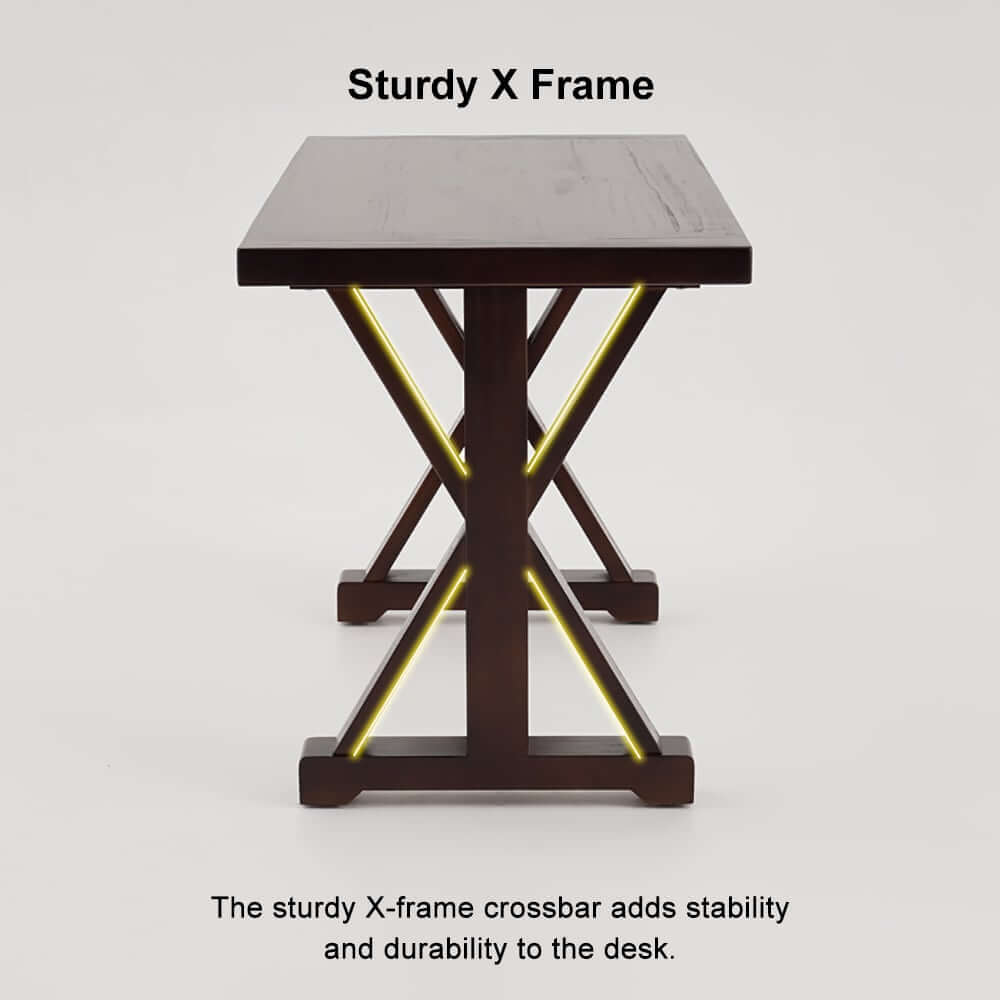 Farmhouse Pine Wood Writing Desk with Trestle Base