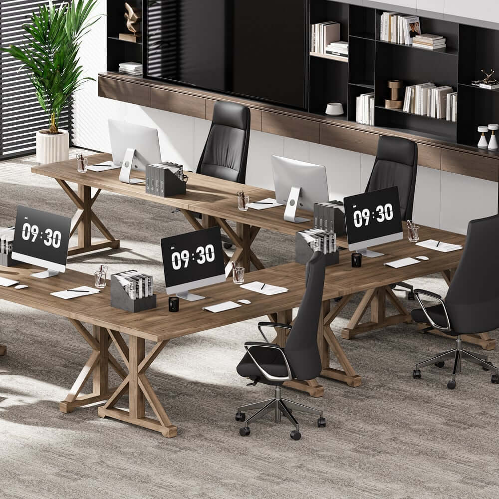 Farmhouse Pine Wood Writing Desk with Trestle Base