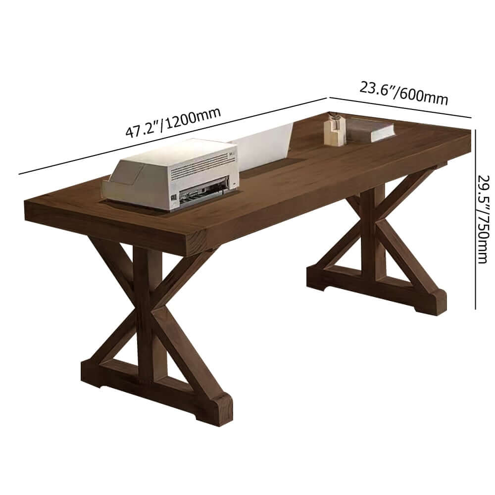 Farmhouse Pine Wood Writing Desk with Trestle Base Dimensions