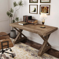 Farmhouse Pine Wood Writing Desk with Trestle Base Main Product Image