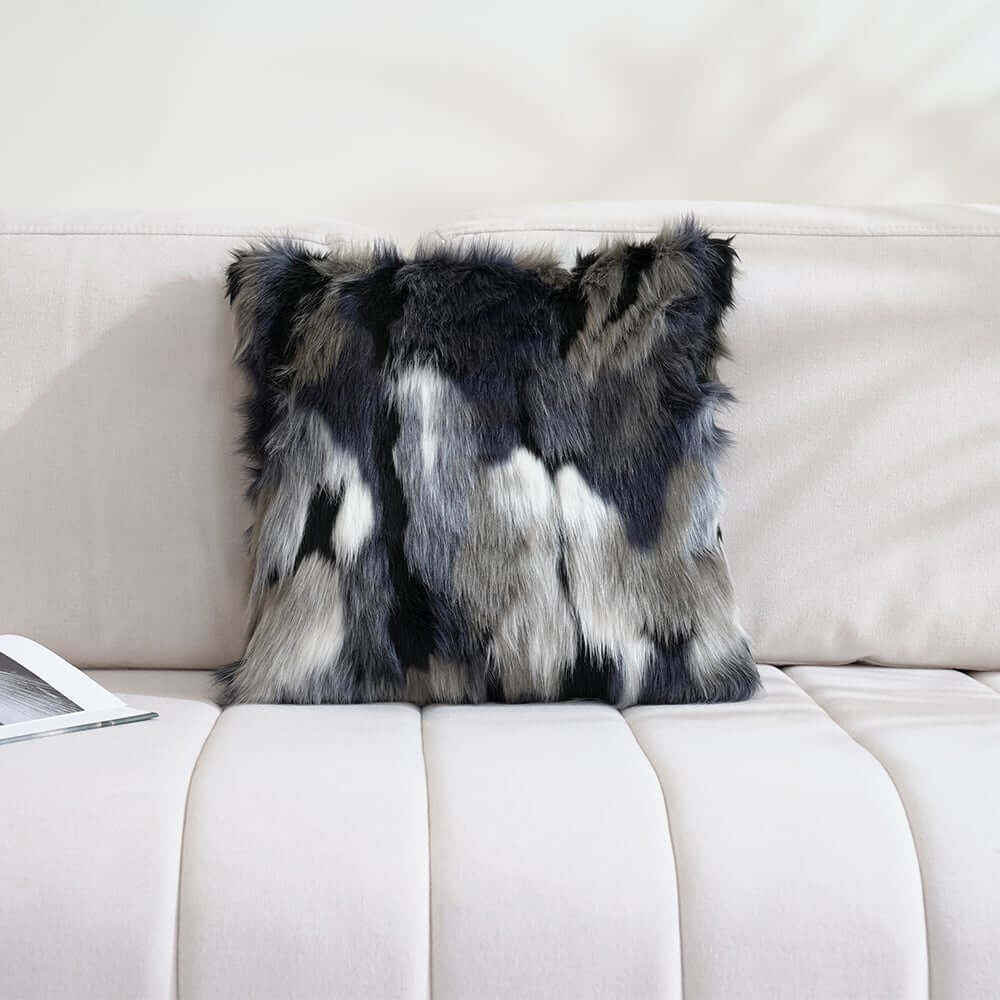 Faux Fur Throw Pillow Cover in Blue Gray Mix for Modern Home Decor