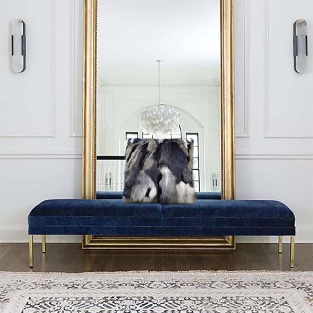 Faux Fur Throw Pillow Cover in Blue Gray Mix for Modern Home Decor