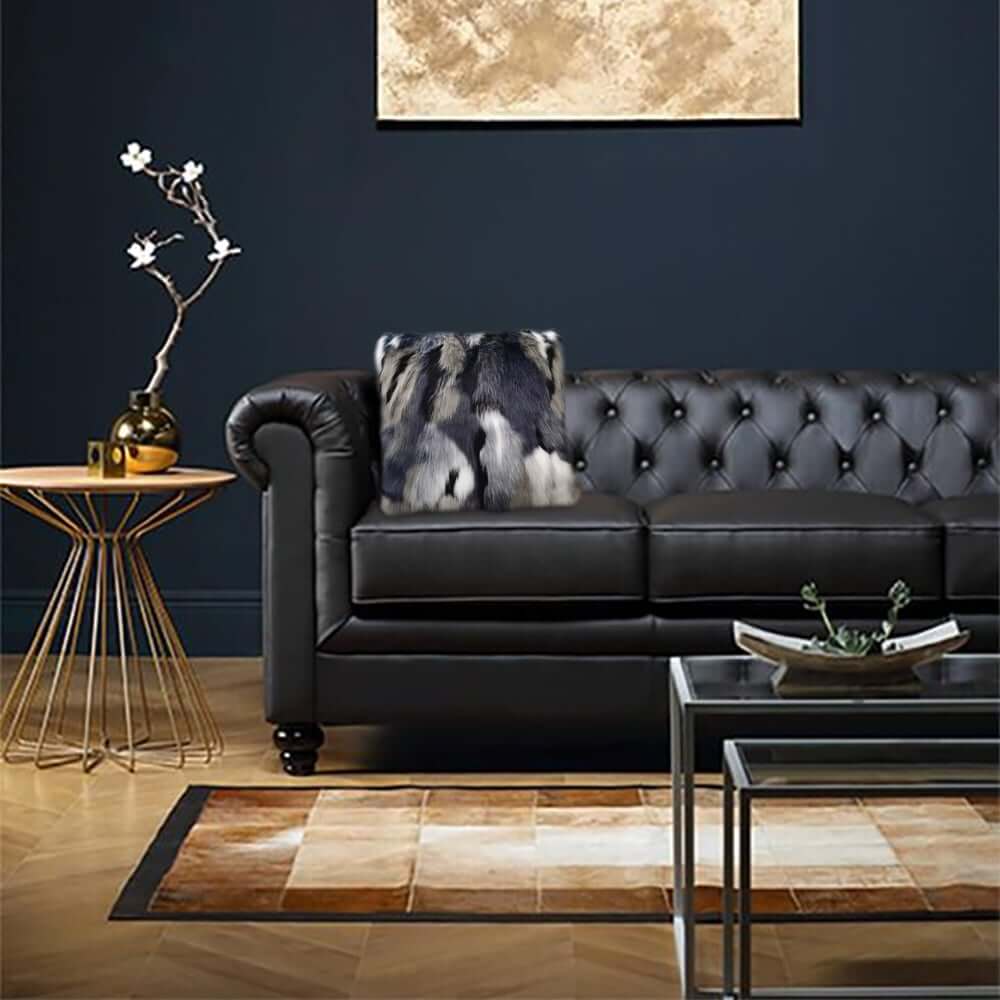 Faux Fur Throw Pillow Cover in Blue Gray Mix for Modern Home Decor