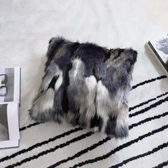Faux Fur Throw Pillow Cover in Blue Gray Mix for Modern Home Decor