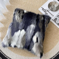 Faux Fur Throw Pillow Cover in Blue Gray Mix for Modern Home Decor