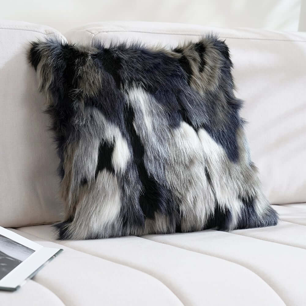 Faux Fur Throw Pillow Cover in Blue Gray Mix for Modern Home Decor Main Product Image