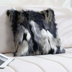 Faux Fur Throw Pillow Cover in Blue Gray Mix for Modern Home Decor Main Product Image