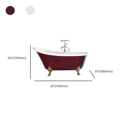 Clawfoot Bathtub with Single Slipper Design, Oval Shape, Simplistic Style, Polymethyl Methacrylate (pmma) Material, and Soaking Bath Therapy, Tub, White/ Silver, 54"L x 27"W x 31"H Bathtubs
