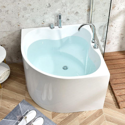 Nook Corner Bathtub with Seat, Back to Wall, Chalk Color, Modern Simple Style, Soaking Therapy, PMMA Material, 31.5"L x 31.5"W x 24.8"H, Tub Bathtubs