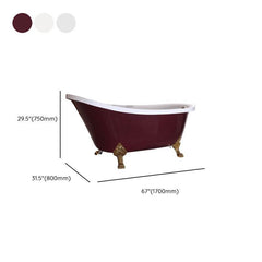 Clawfoot Bathtub with Single Slipper Design, Oval Shape, Simplistic Style, Polymethyl Methacrylate (pmma) Material, and Soaking Bath Therapy, Tub, White/ Silver, 54"L x 27"W x 31"H Bathtubs