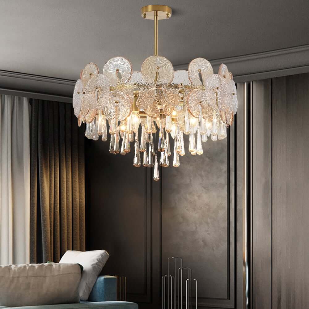 Five-Tier Gold Glam Chandelier with Nine Lights - Metal Fixture