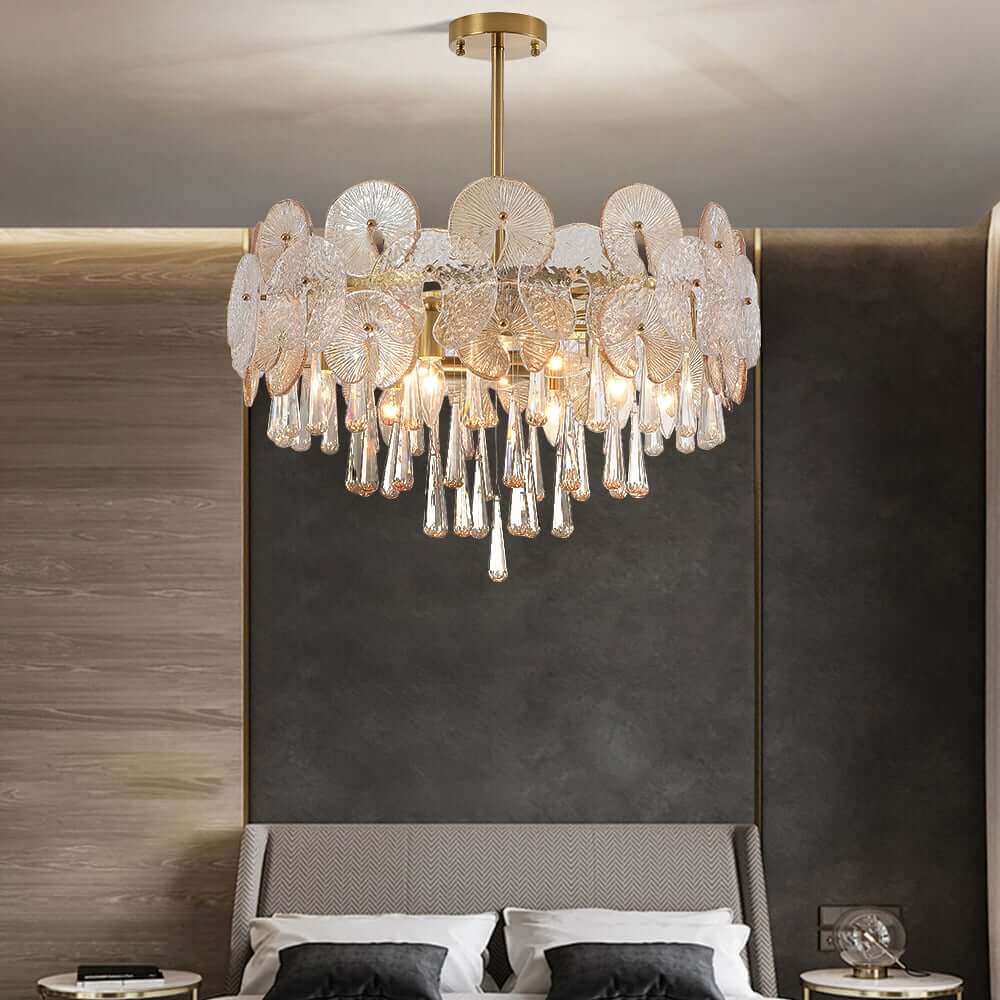 Five-Tier Gold Glam Chandelier with Nine Lights - Metal Fixture