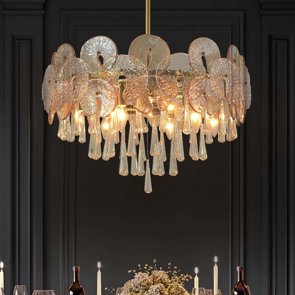 Five-Tier Gold Glam Chandelier with Nine Lights - Metal Fixture Main Product Image