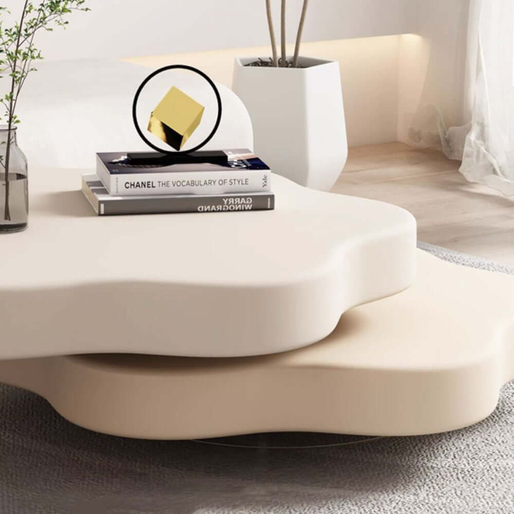 Flower-Shaped Modern MDF Coffee Table with Rotating Two-Tier Design