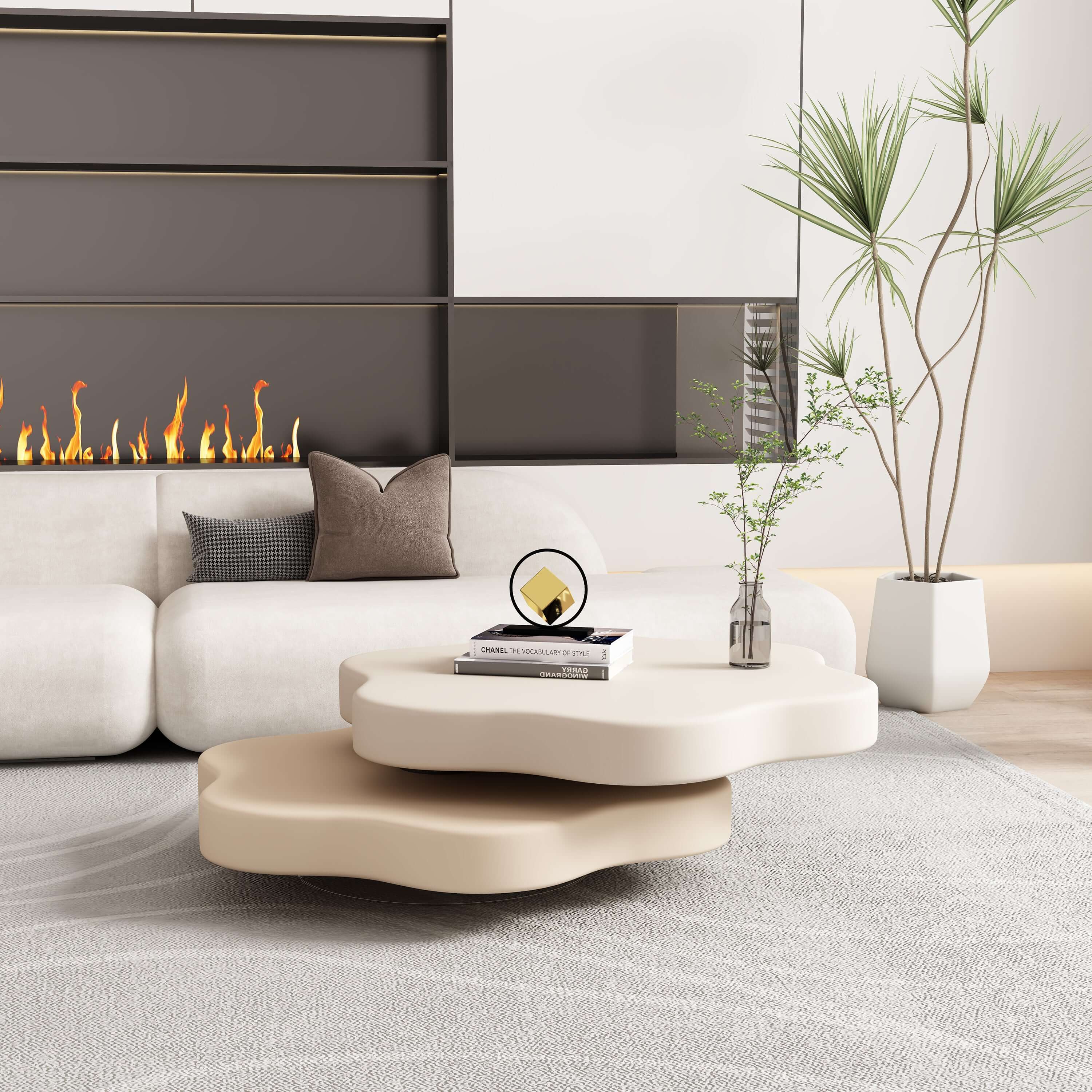 Flower-Shaped Modern MDF Coffee Table with Rotating Two-Tier Design