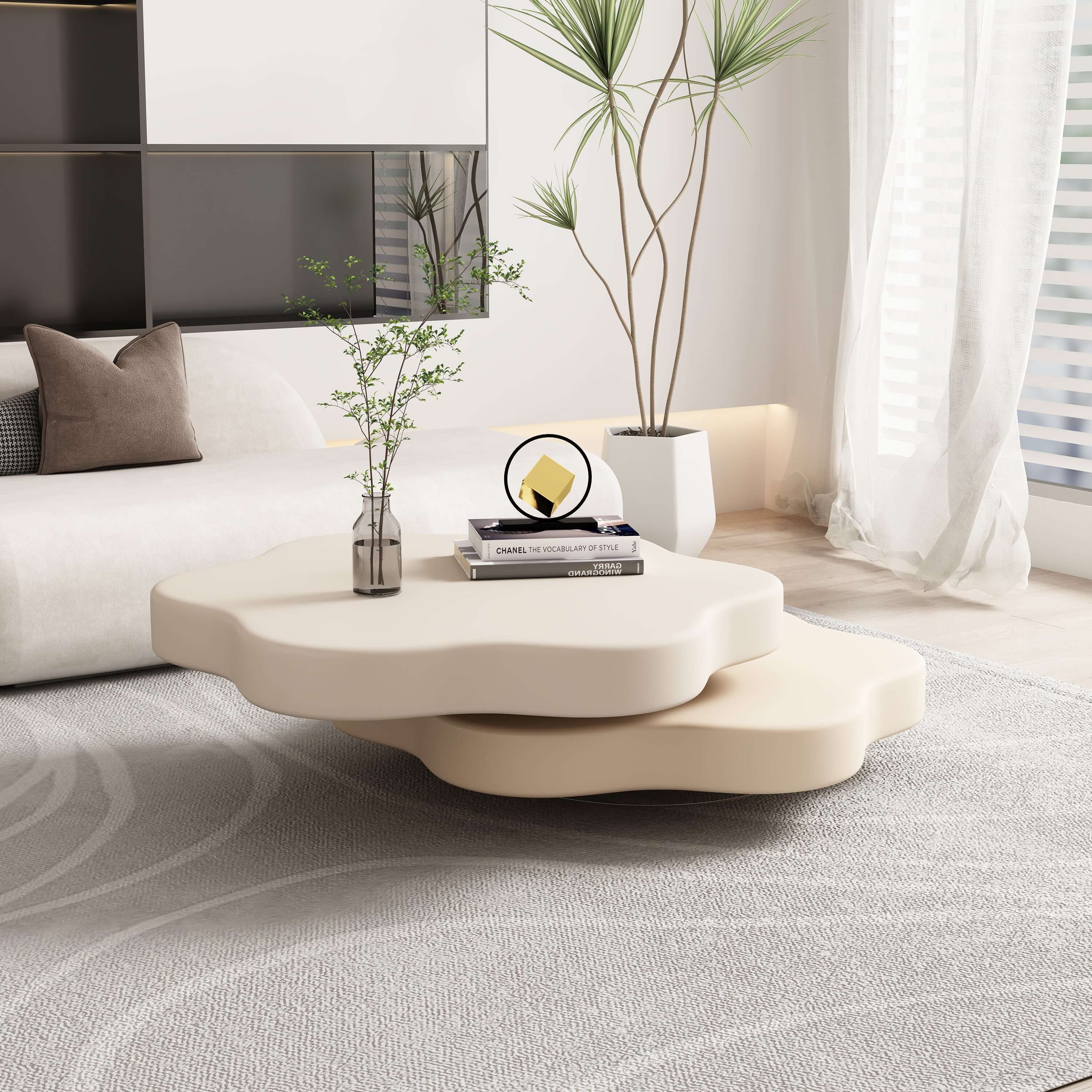 Flower-Shaped Modern MDF Coffee Table with Rotating Two-Tier Design