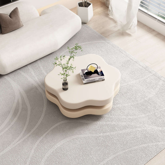 Flower-Shaped Modern MDF Coffee Table with Rotating Two-Tier Design