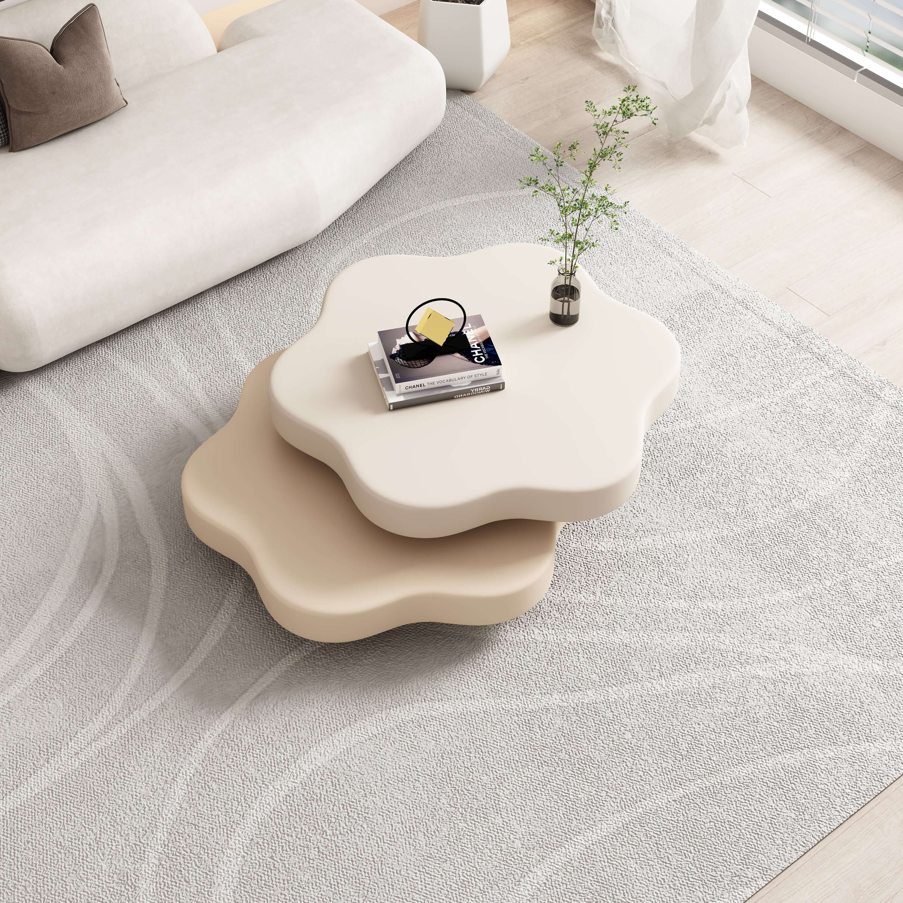 Flower-Shaped Modern MDF Coffee Table with Rotating Two-Tier Design Main Product Image