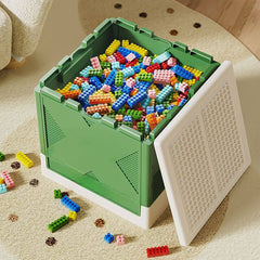 Foldable Kids Toy Box with Building Block Lid – Stackable PP Storage Cube