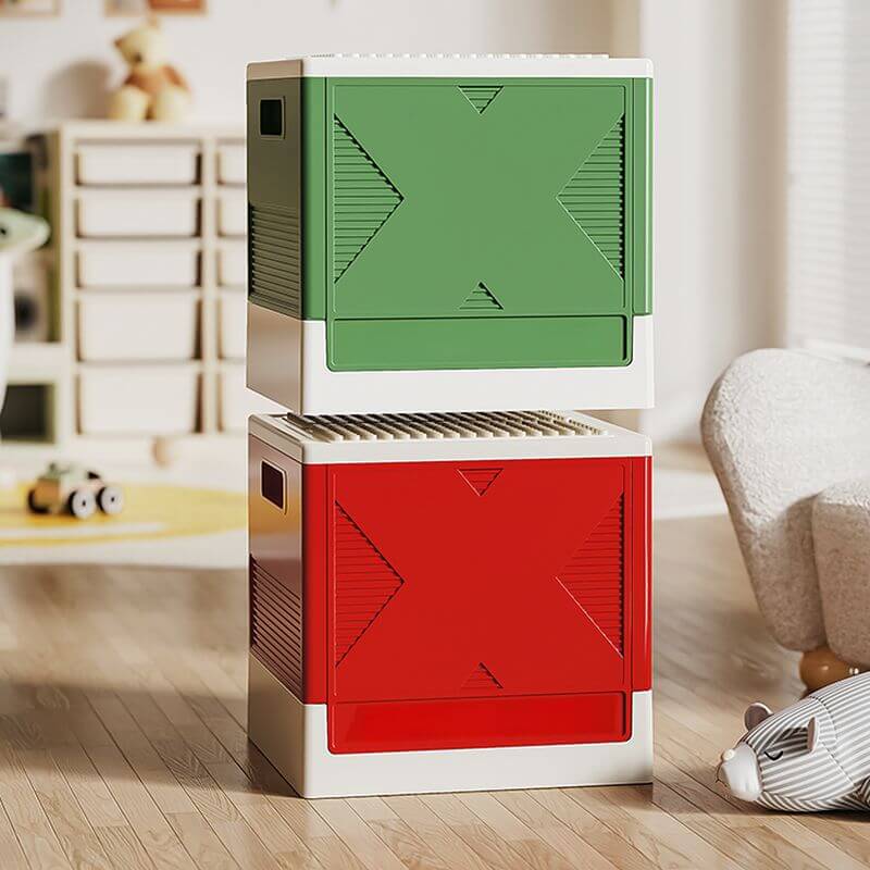 Foldable Kids Toy Box with Building Block Lid – Stackable PP Storage Cube