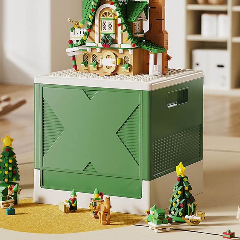 Foldable Kids Toy Box with Building Block Lid – Stackable PP Storage Cube Main Product Image
