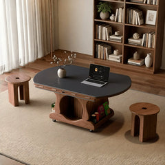 Foldable Lift Top Coffee Table With Oak Storage Base and Hidden Casters