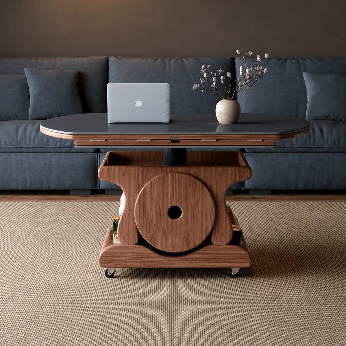 Foldable Lift Top Coffee Table With Oak Storage Base and Hidden Casters Main Product Image