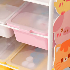 Four-Tier Kids' Organizer with Cartoon Animal Side Panels
