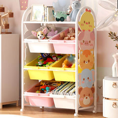 Four-Tier Kids' Organizer with Cartoon Animal Side Panels