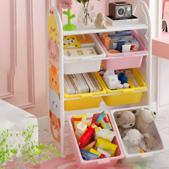 Four-Tier Kids' Organizer with Cartoon Animal Side Panels