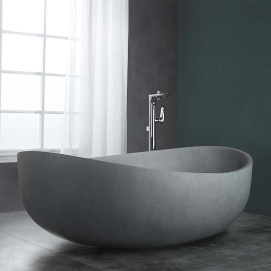 Freestanding Double Ended Cement Bathtub in Beige - Modern Oval Design