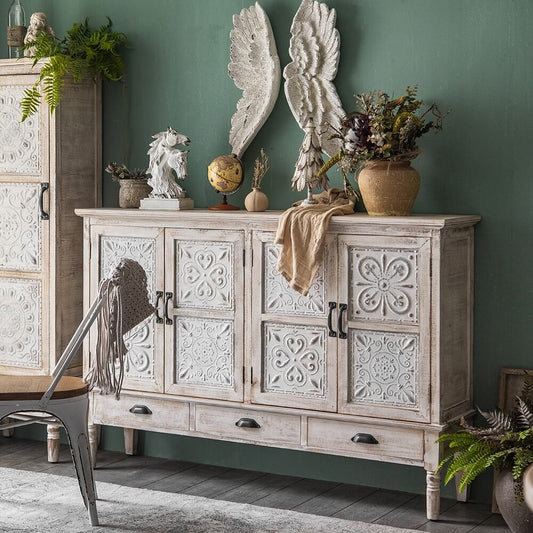 French Country Distressed White Cedar Sideboard Buffet