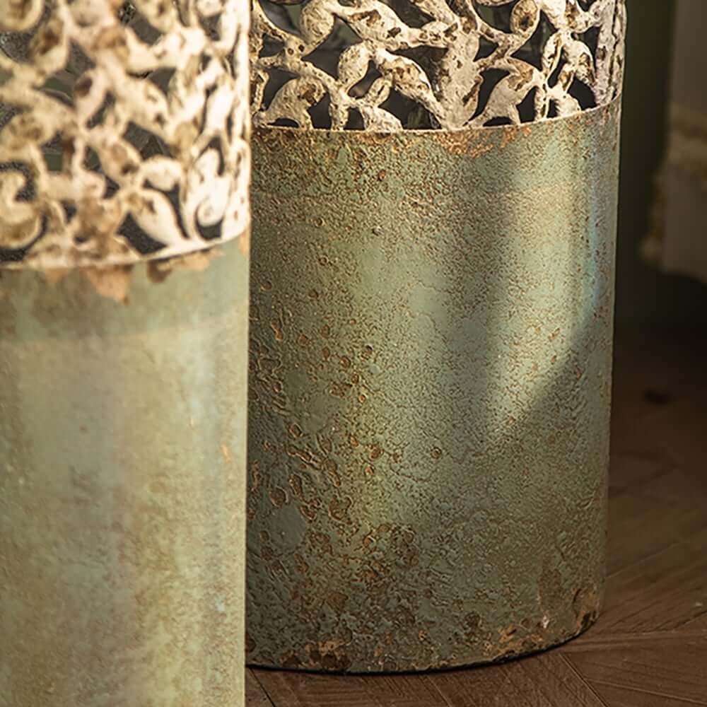 French Country Iron Vase with Hollow Scroll Design
