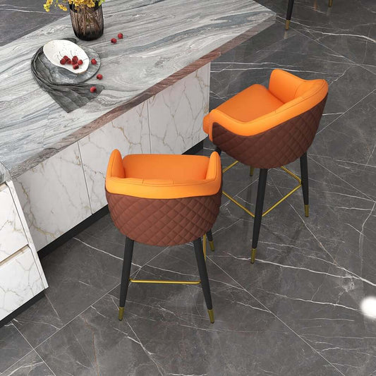 Full Back Orange Counter Stool With Gold Metal Legs