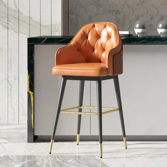 Full Back Orange Counter Stool With Gold Metal Legs Main Product Image