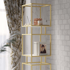 Geometric Metal Etagere Bookshelf - Modern Gold & Black Design