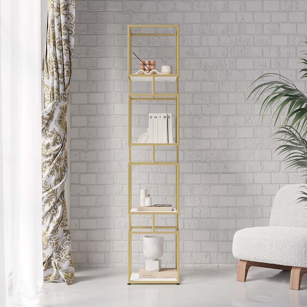Geometric Metal Etagere Bookshelf - Modern Gold & Black Design