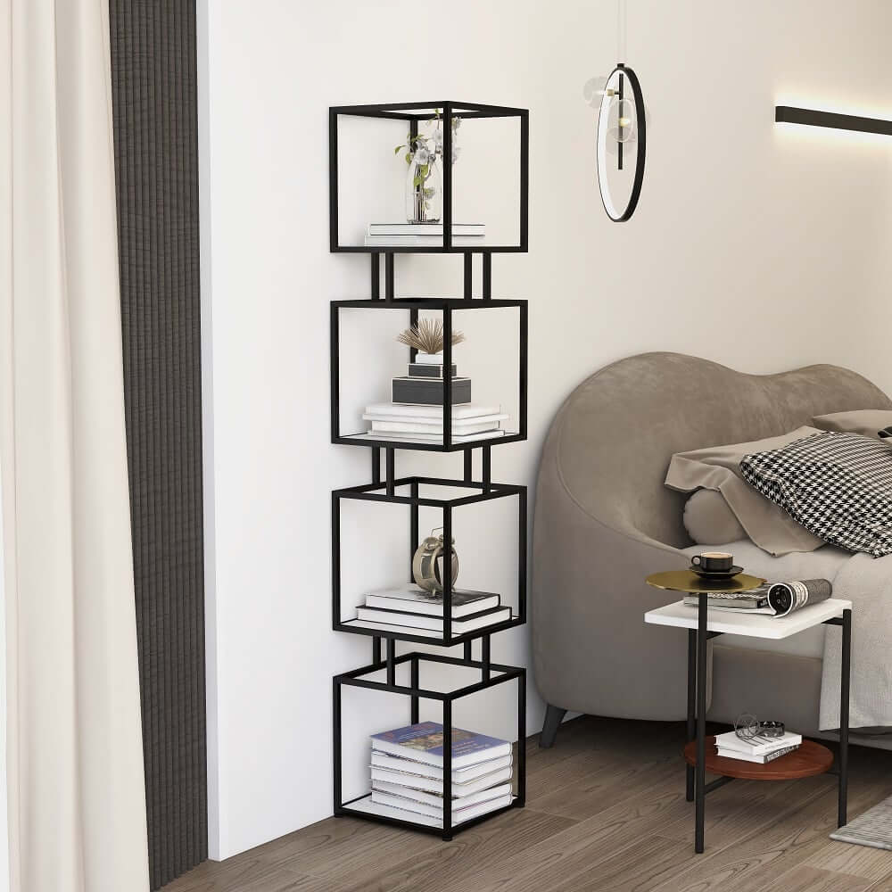 Geometric Metal Etagere Bookshelf - Modern Gold & Black Design