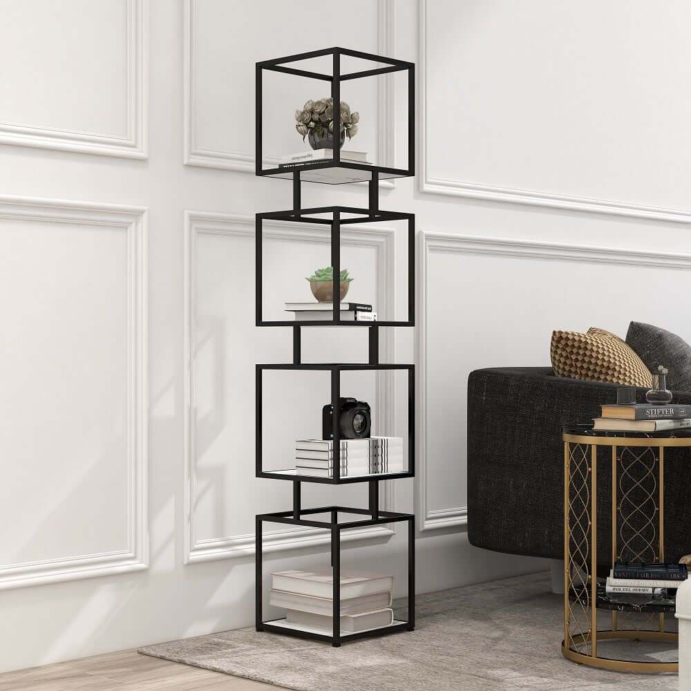 Geometric Metal Etagere Bookshelf - Modern Gold & Black Design